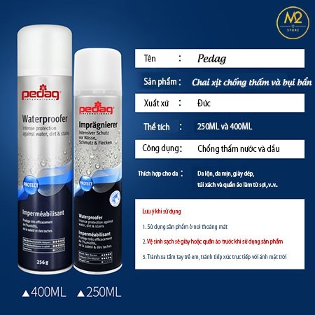 Chai Xịt Nano Chống Thấm Nước, Bụi Bẩn Pedag Đức 250ml Cao Cấp Chính Hãng