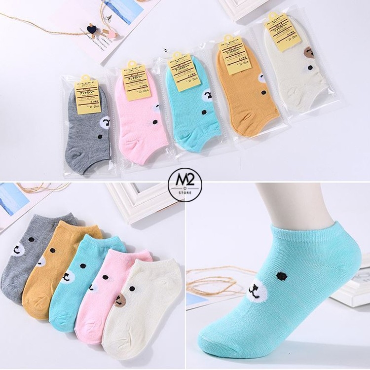 Set 5 Đôi Vớ Tất Nữ Cổ Ngắn Mặt Gấu Đơn Giản TNG29