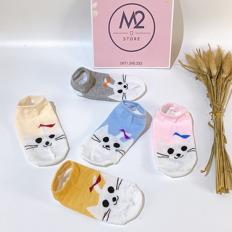 Set 5 Đôi Vớ Tất Nữ Cổ Ngắn Mặt Mèo Đáng Yêu TNG31-G5