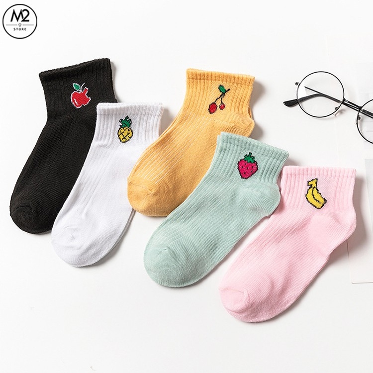 Set 5 Đôi Vớ Tất Nữ Cổ Ngắn In Hình Hoa Quả Đáng Yêu TNG33-G6