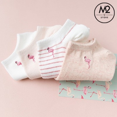 Set Tất Vớ Nữ Lười, Cổ Ngắn Caramella 4 Đôi Mẫu Hồng Hạc TNG48