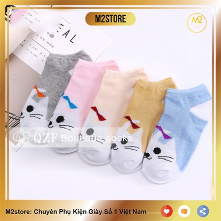 Set 5 Đôi Vớ Tất Nữ Cổ Ngắn Mặt Mèo Đáng Yêu TNG31-G5
