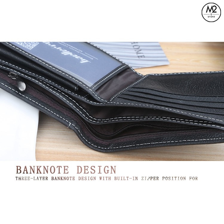 Bóp ví nam Baellery VNN07-A1 Da bò thật phong cách Hàn Quốc