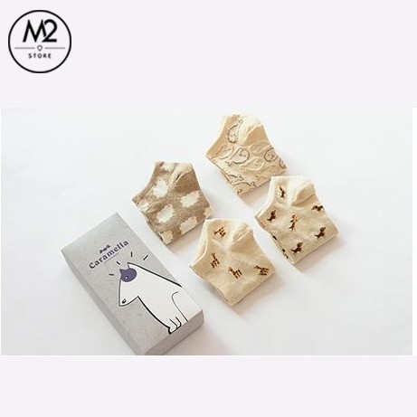 Set Tất Vớ Nữ Cổ Ngắn Caramella 4 Đôi Họa Tiết Động Vật Cực Đáng Yêu TNG55