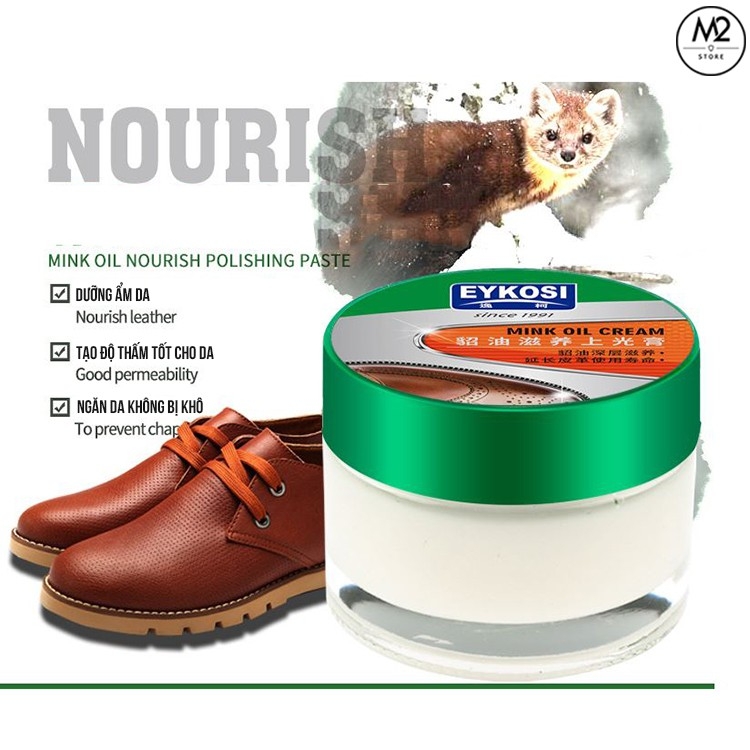 Mỡ chồn bảo dưỡng,  chăm sóc, đánh bóng, làm sạch đồ da Mink Oil Eykosi cho áo da, giày da, túi ví da (XDG65-E2)