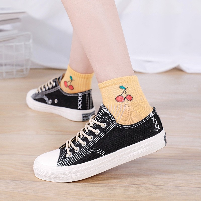 Set 5 Đôi Vớ Tất Nữ Cổ Ngắn In Hình Hoa Quả Đáng Yêu TNG33-G6