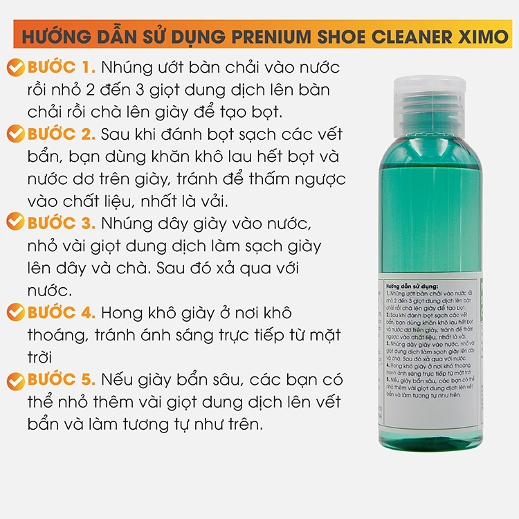 Chai Dung Dịch Vệ Sinh Giày Làm Sạch Chuyên Sâu Sneaker Prenium XIMO XI05-120ml