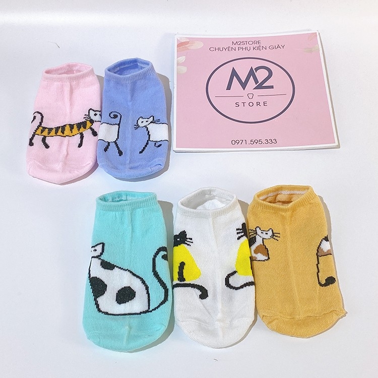 Set 5 Đôi Vớ Tất Nữ Cổ Ngắn Hình Mèo Đáng Yêu Cực Xinh TNG24-G5