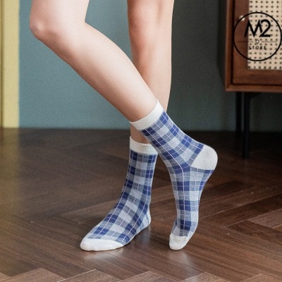 Tất Nữ Cổ Cao Kẻ Sọc Caro Phong Cách Houndstooth Nhật Bản TNG10