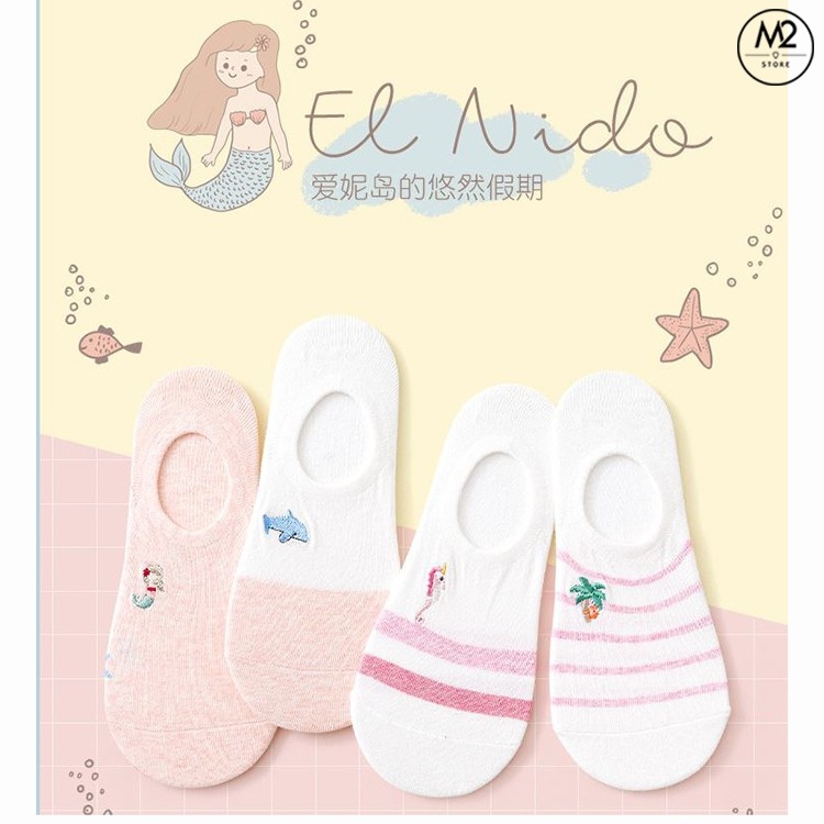 Set Tất Vớ Lười Nữ Caramella 4 Đôi Họa Tiết Nhỏ Xinh Xắn TNG49