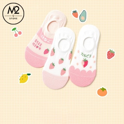 Set Tất Vớ Nữ Lười, Cổ Ngắn Caramella 3 Đôi Hồng Trắng Dâu Ngọt Ngào Thanh Xuân TNG52