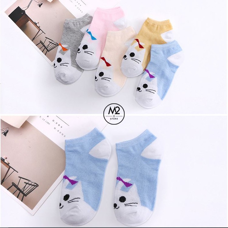 Set 5 Đôi Vớ Tất Nữ Cổ Ngắn Mặt Mèo Đáng Yêu TNG31-G5