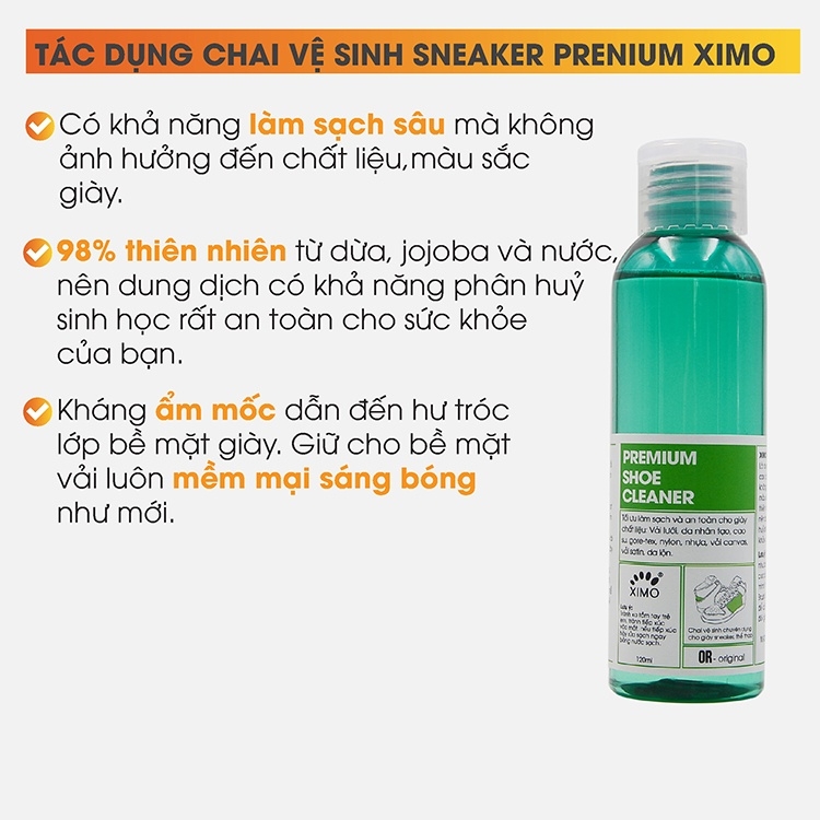 Chai Dung Dịch Vệ Sinh Giày Làm Sạch Chuyên Sâu Sneaker Prenium XIMO XI05-120ml