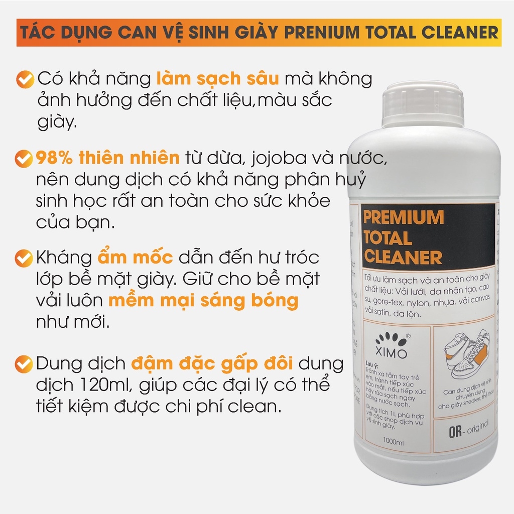 Can Dung Dịch Vệ Sinh Giày XIMO Prenium Total Cleaner 1000ml - Chuyên cho các đại lý giặt giày