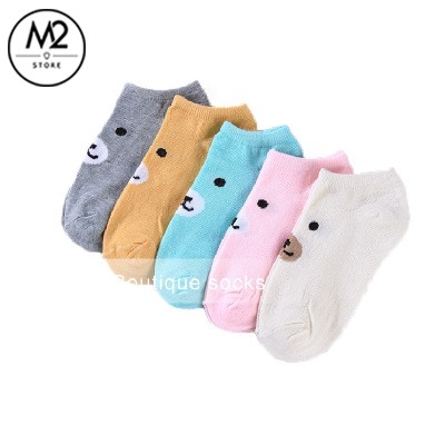 Set 5 Đôi Vớ Tất Nữ Cổ Ngắn Mặt Gấu Đơn Giản TNG29