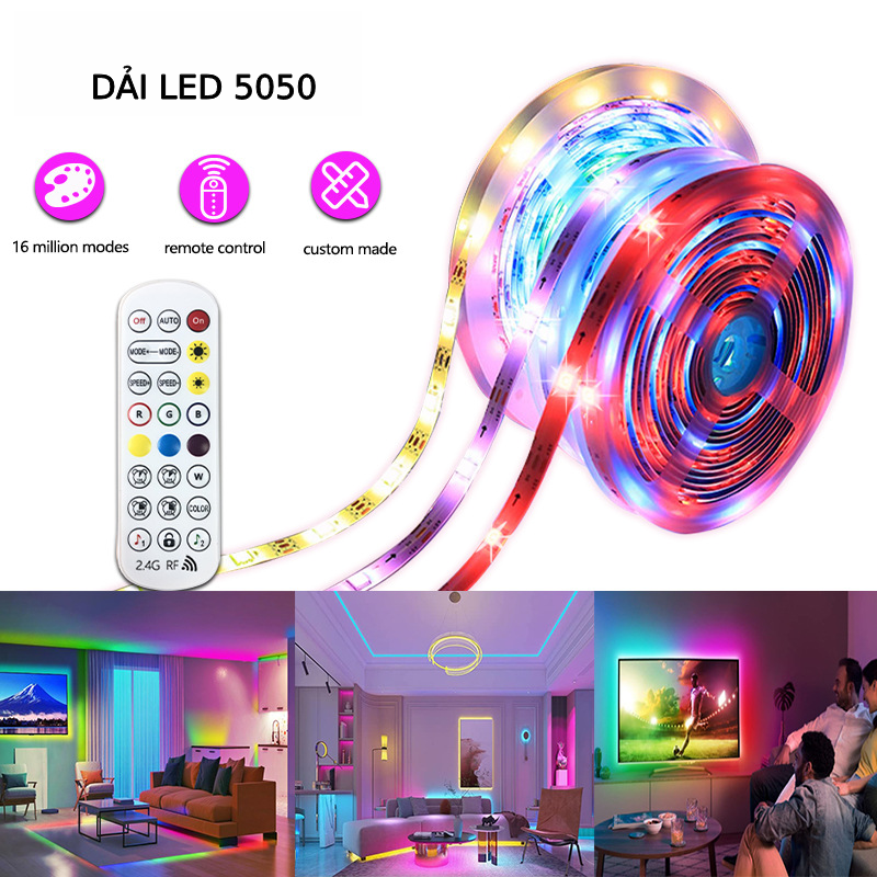 Dây đèn LED đuổi ARGB 16 triệu màu trang trí có bọc silicon, đèn led cảm biến theo nhạc Tiktok