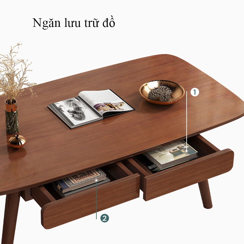 Bàn trà, bàn sofa màu óc chó có ngăn kéo lưu trữ đồ phong cách Nhật Bản mới lạ