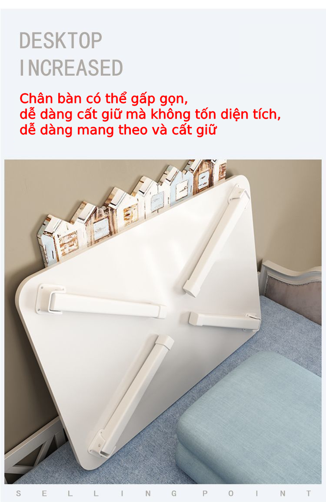 Bàn Gấp 5PRO ngồi giường gấp gọn 4 chân kèm phụ kiện