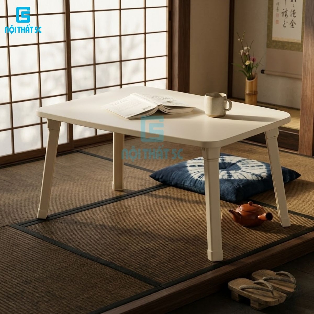 Bàn học gấp gọn mini mặt gỗ MDF cao cấp chân nhựa, bàn xếp gọn ngồi bệt học tập, làm việc tại nhà