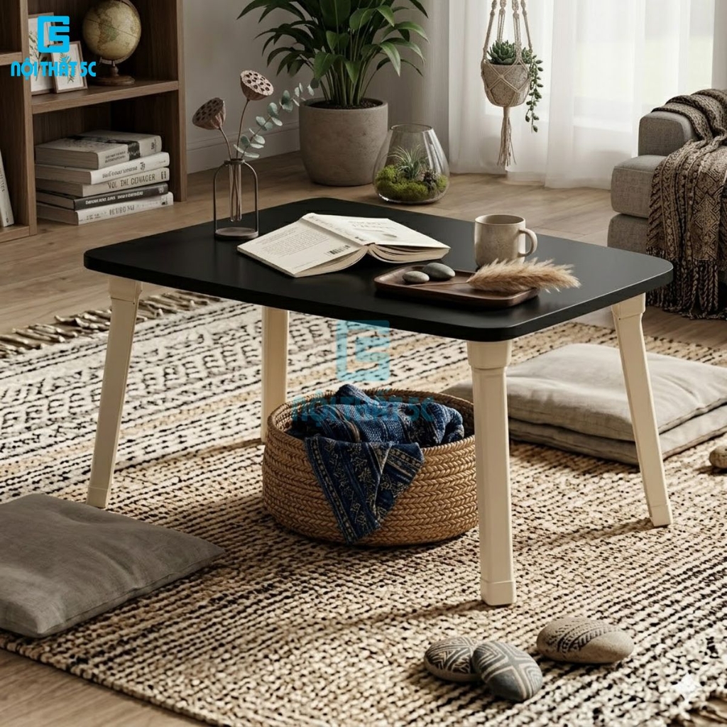 Bàn học gấp gọn mini mặt gỗ MDF cao cấp chân nhựa, bàn xếp gọn ngồi bệt học tập, làm việc tại nhà