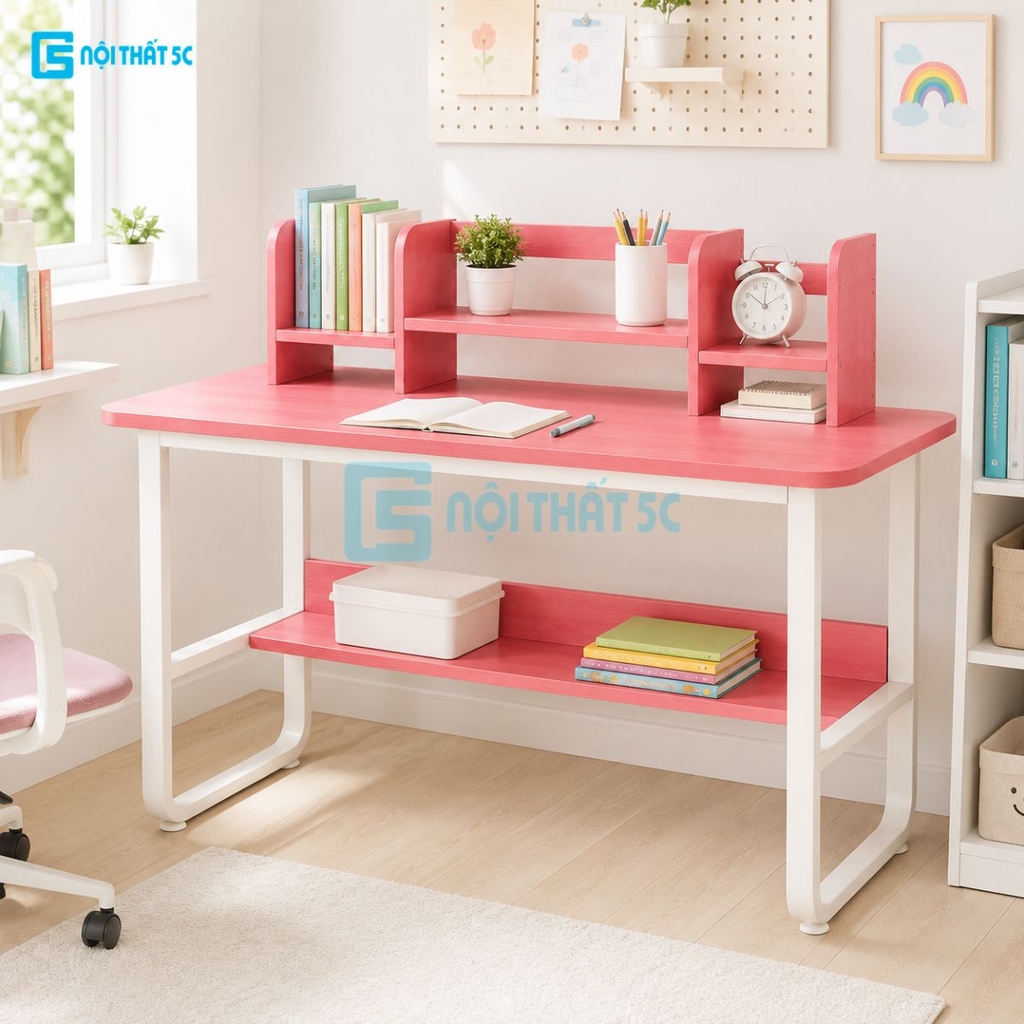 Bàn Học 1m2 Có Kệ Sách, Bàn Làm Việc Gỗ MDF Cao Cấp Khung Sắt Sơn Tĩnh Điện