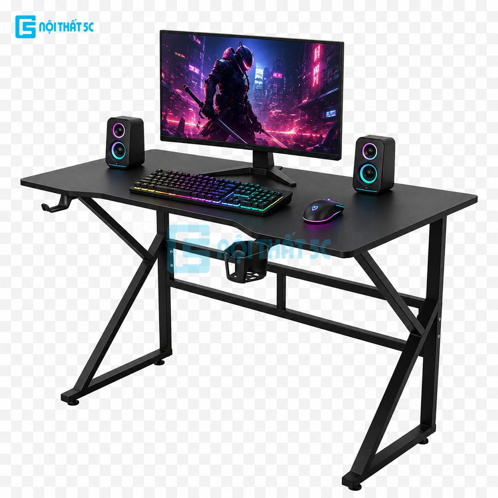 Bàn Gaming K Plus BH2002 2 thanh trợ lực, bàn làm việc kết nối 2 chân thanh giằng sắt kháng rung, bàn máy tính, bàn học khung sắt chân chữ K