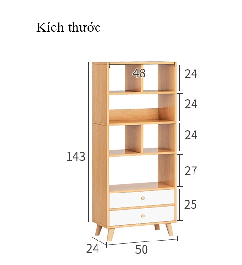 Giá sách kèm ngăn kéo lưu trữ đồ tiện dụng chất liệu gỗ MDF chống ẩm