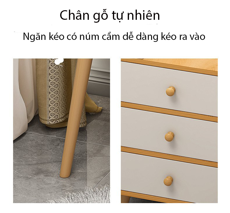 Bàn trang điểm chân gỗ tự nhiên chắc chắn kèm tủ lưu trữ đồ đa năng, bàn phấn đơn giản hiện đại có đèn LED cảm ứng