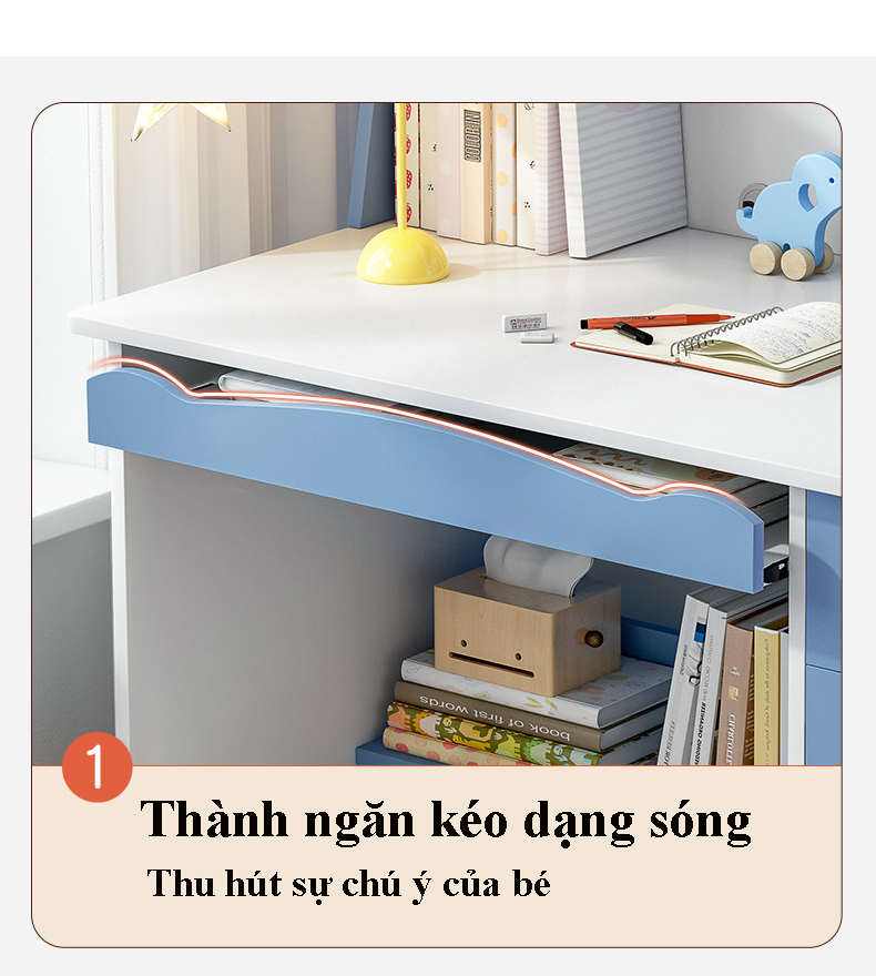 Bàn học sinh màu hồng, xanh gỗ công nghiệp cao cấp, bàn thông minh kèm kệ để sách vở, hộc tủ mẫu mới nhất