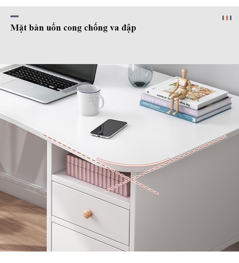 Bàn làm việc có ngăn kéo bên hông chân gỗ tự nhiên vô cùng chắc chắn