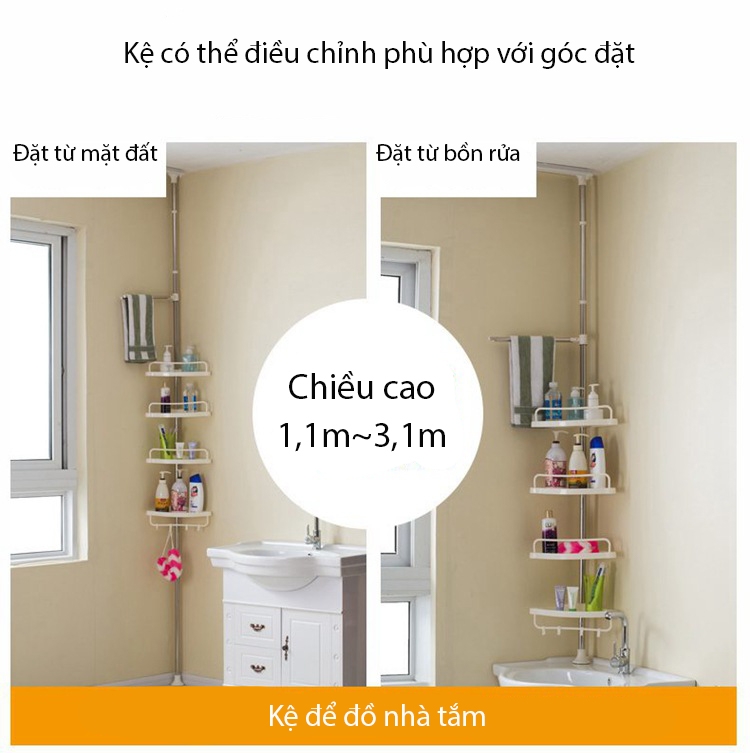 Kệ để đồ đa năng góc nhà tắm chất liệu inox bền đẹp có thể điều chỉnh chều cao tiện lợi