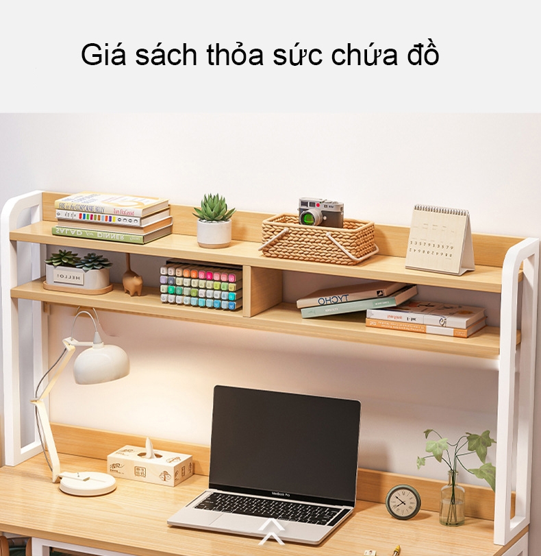 Bàn làm việc kèm 2 tầng thiết kế phong cách hiện đại, mặt gỗ MDF dễ lau chùi, khung sắt sơn tĩnh điện chắc chắn