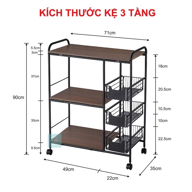 Kệ để lò vi sóng đa năng, kệ lò nướng, kệ gia vị 3-4 tầng cao cấp phủ sơn đen tích điện