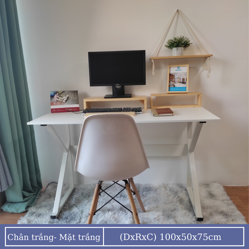 Bàn làm việc chữ K, bàn chân sắt mặt gỗ MDF kích thước 1m 1.2m