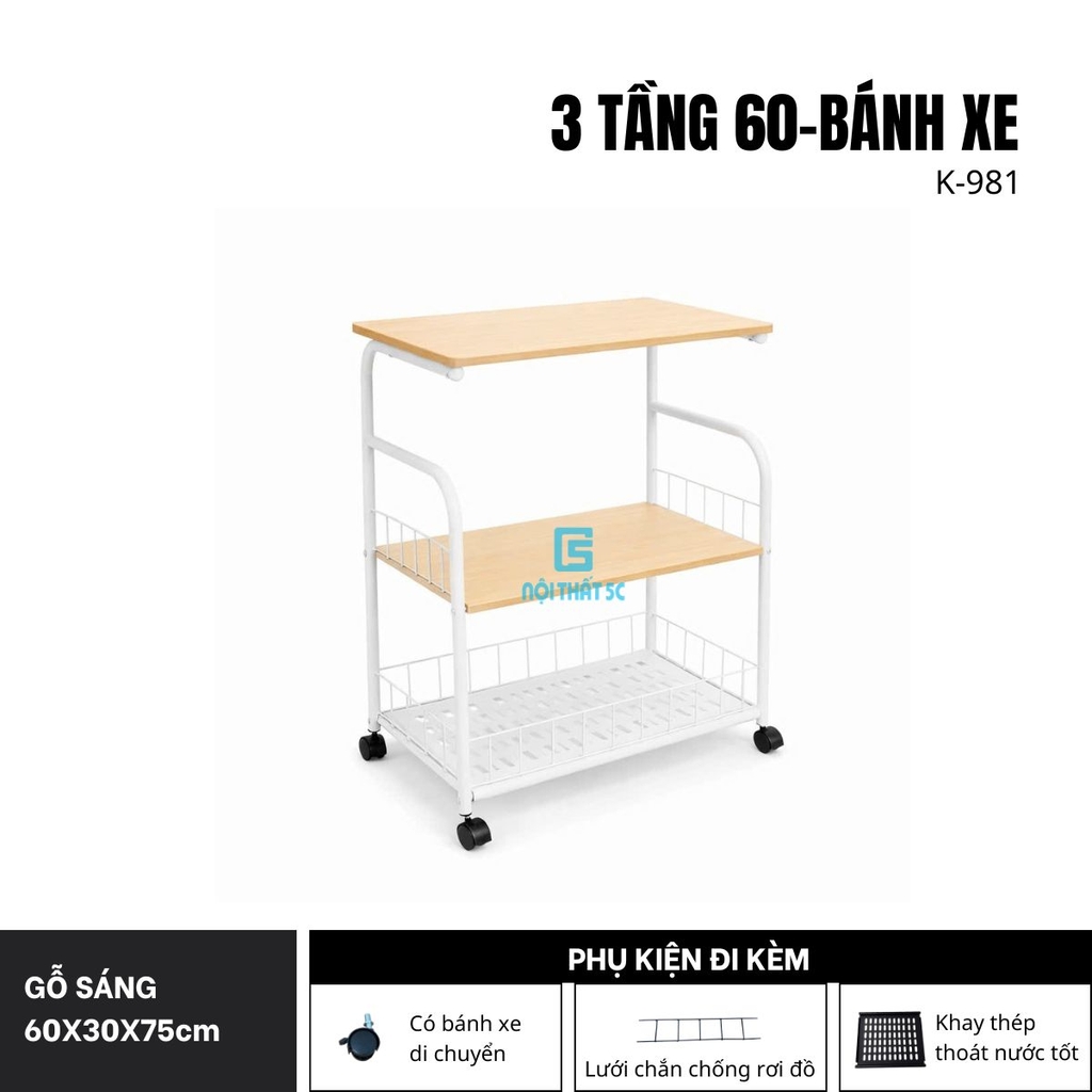 Kệ đa năng để đồ nhà bếp 1 tầng gỗ, kệ để lò vi sóng K-981