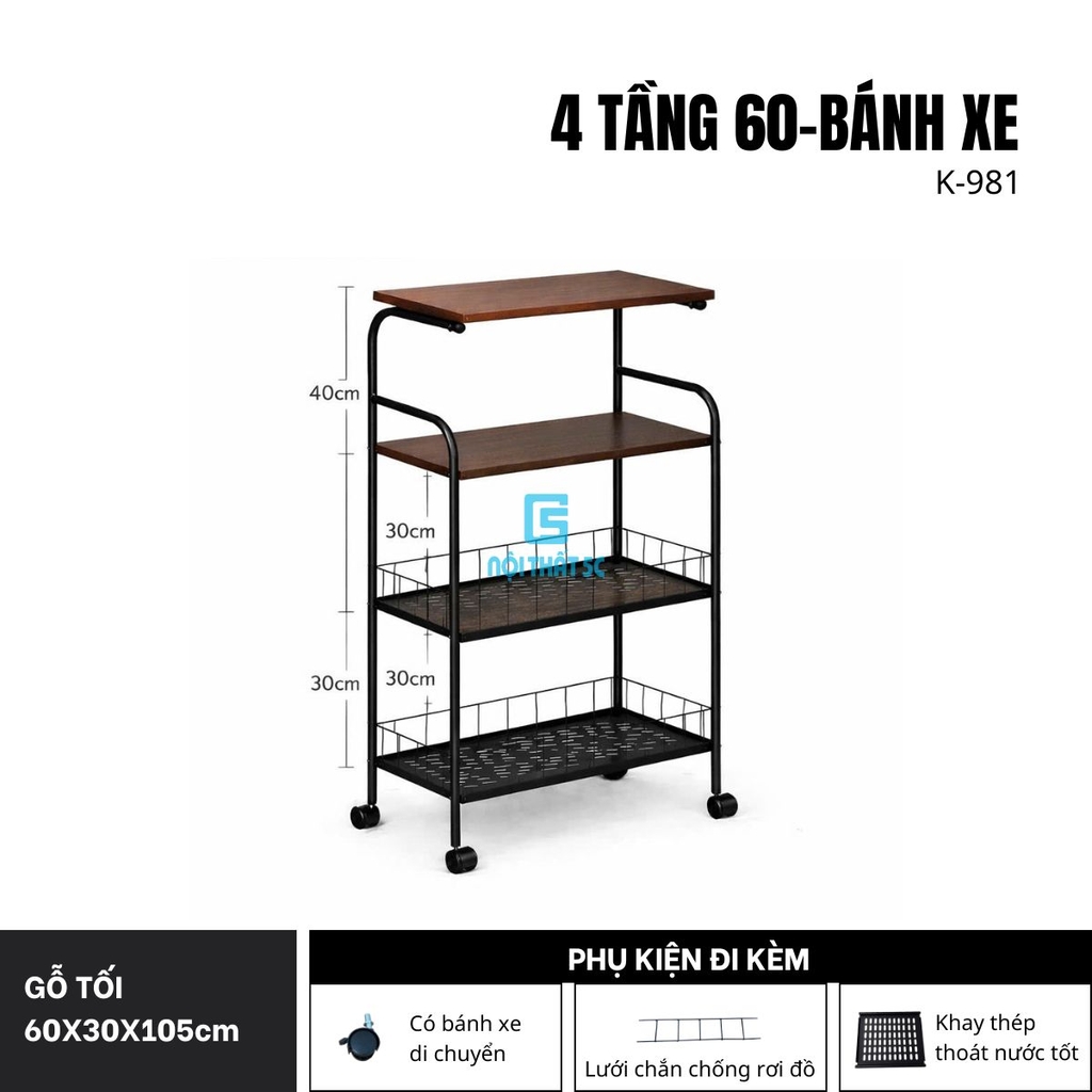 Kệ đa năng để đồ nhà bếp 1 tầng gỗ, kệ để lò vi sóng K-981