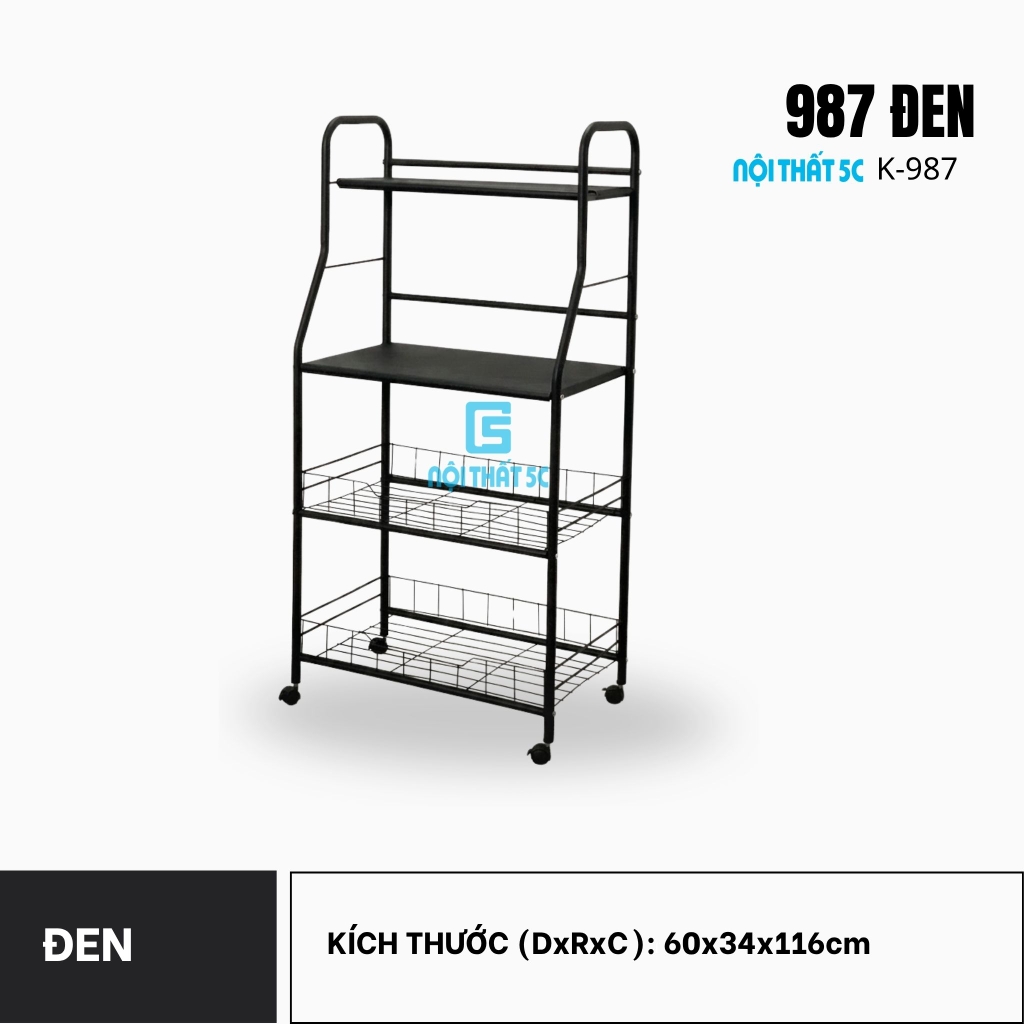 Kệ bếp 4 tầng khung thép sơn tĩnh điện có bánh xe, kệ đa năng để lò vi sóng nồi cơm điện đựng đồ đa năng hiện đại