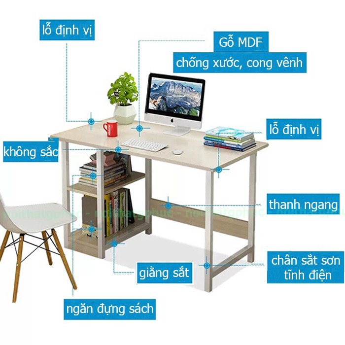 Bàn làm việc có giá sách, bàn học có kệ bên dưới gỗ MDF chống xước Q-table