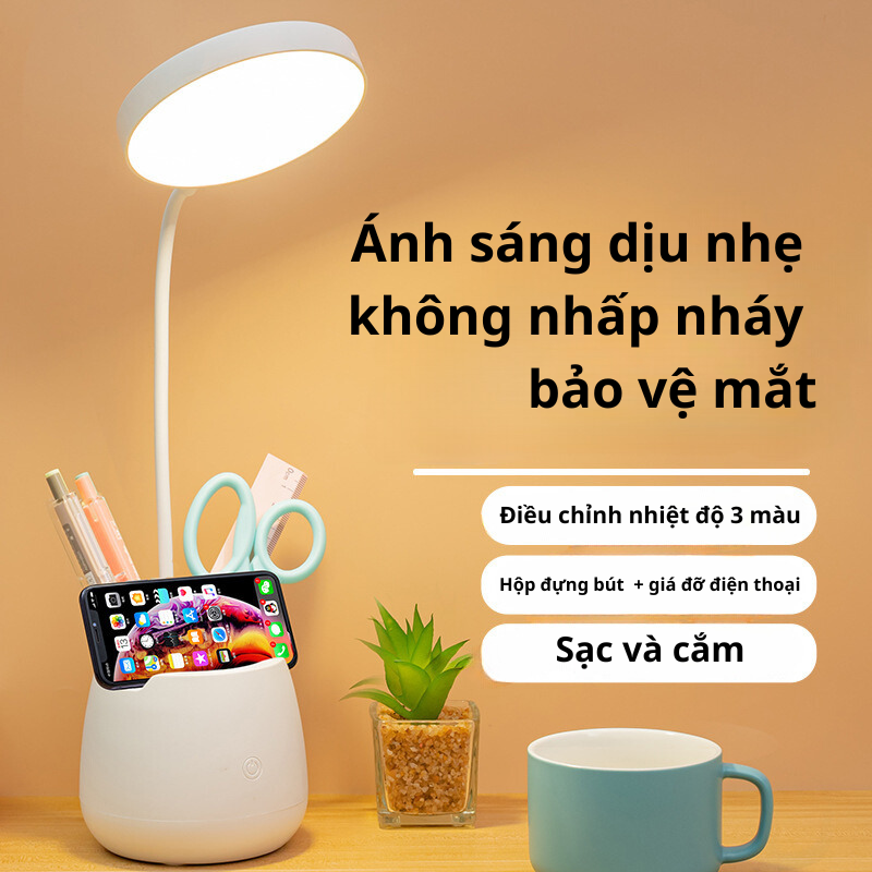 Đèn LED 4000MAh để bàn học kèm khe giữ điện thoại GD-1402