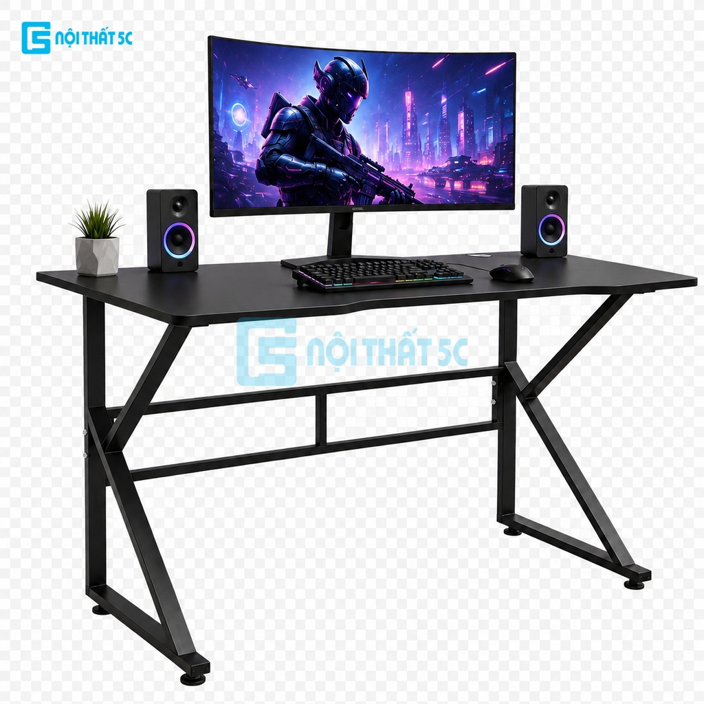 Bàn Gaming K Plus BH2002 2 thanh trợ lực, bàn làm việc kết nối 2 chân thanh giằng sắt kháng rung, bàn máy tính, bàn học khung sắt chân chữ K
