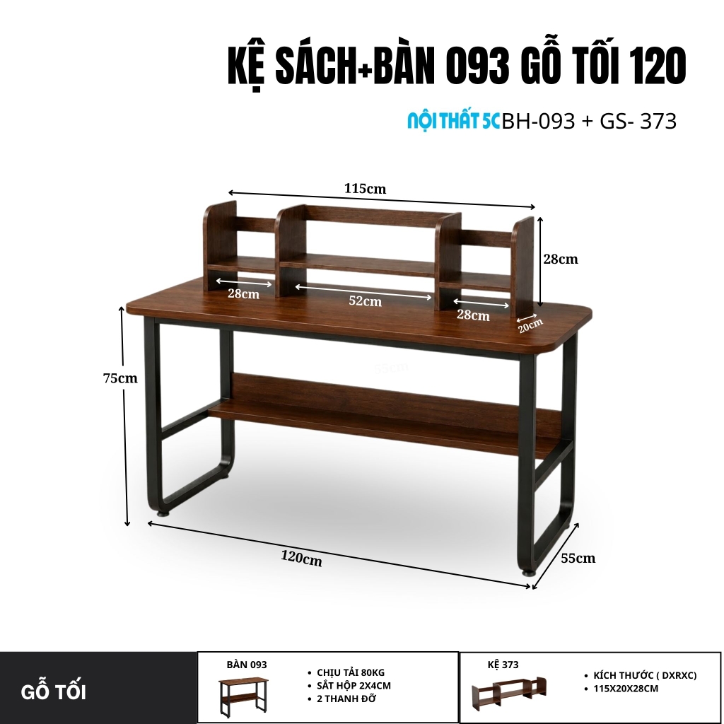 Bàn Học 1m2 Có Kệ Sách, Bàn Làm Việc Gỗ MDF Cao Cấp Khung Sắt Sơn Tĩnh Điện