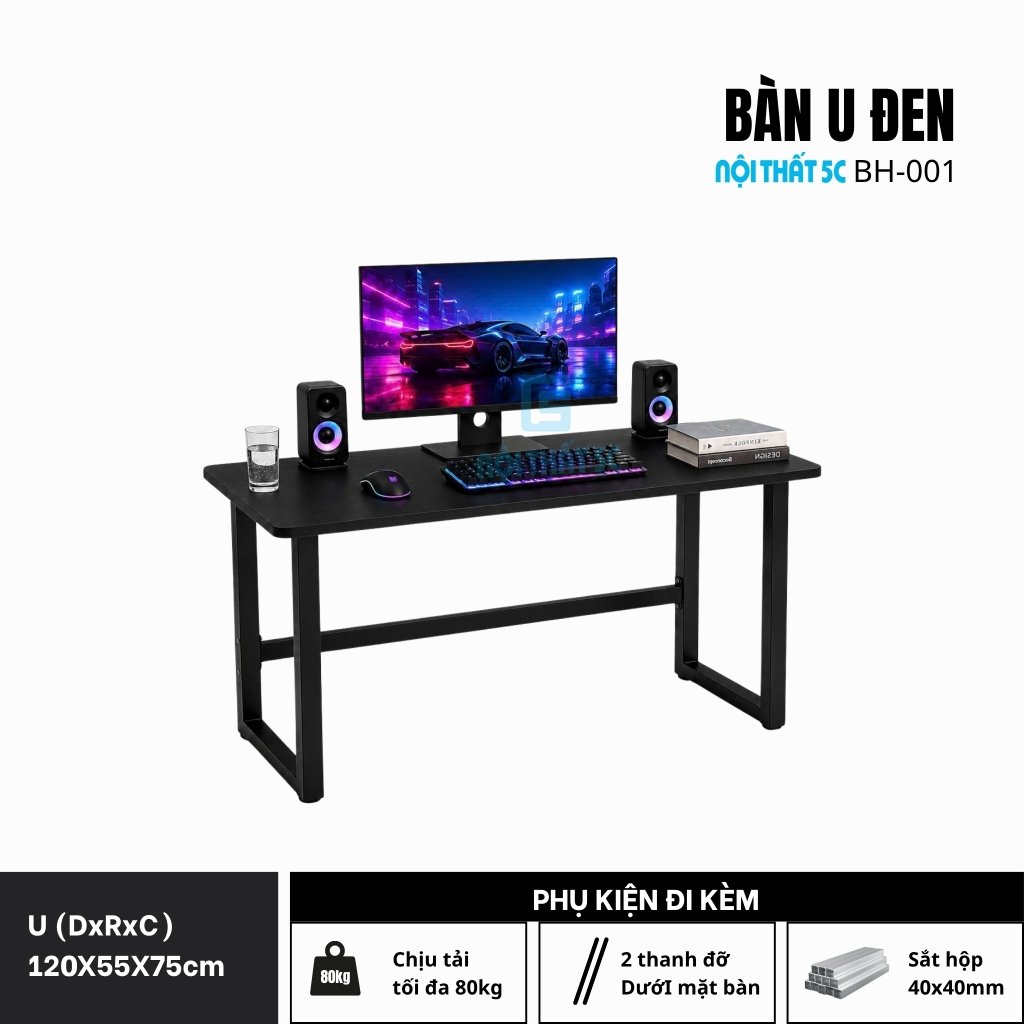 Chân U nâng cấp chân sắt 40x40mm mặt bo uốn cong kích thước 120cm 140cm