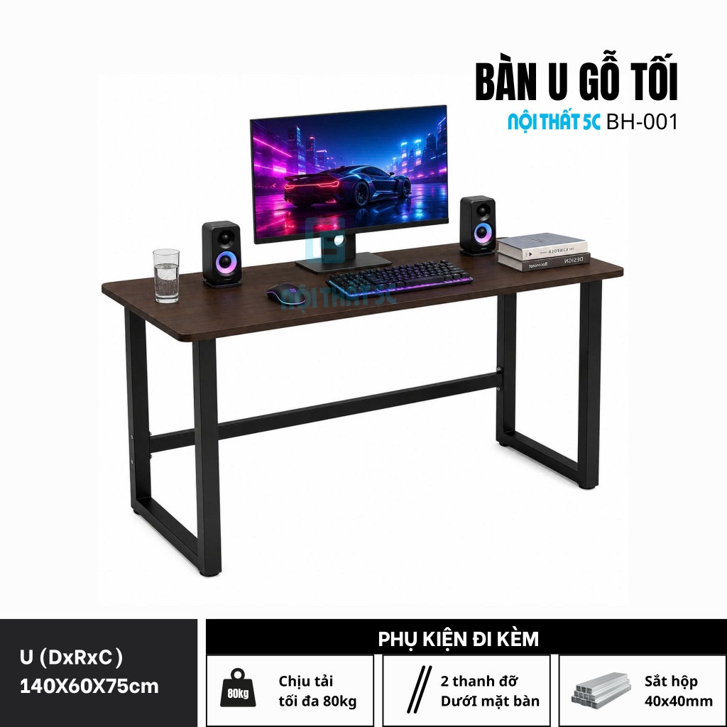 Chân U nâng cấp chân sắt 40x40mm mặt bo uốn cong kích thước 120cm 140cm