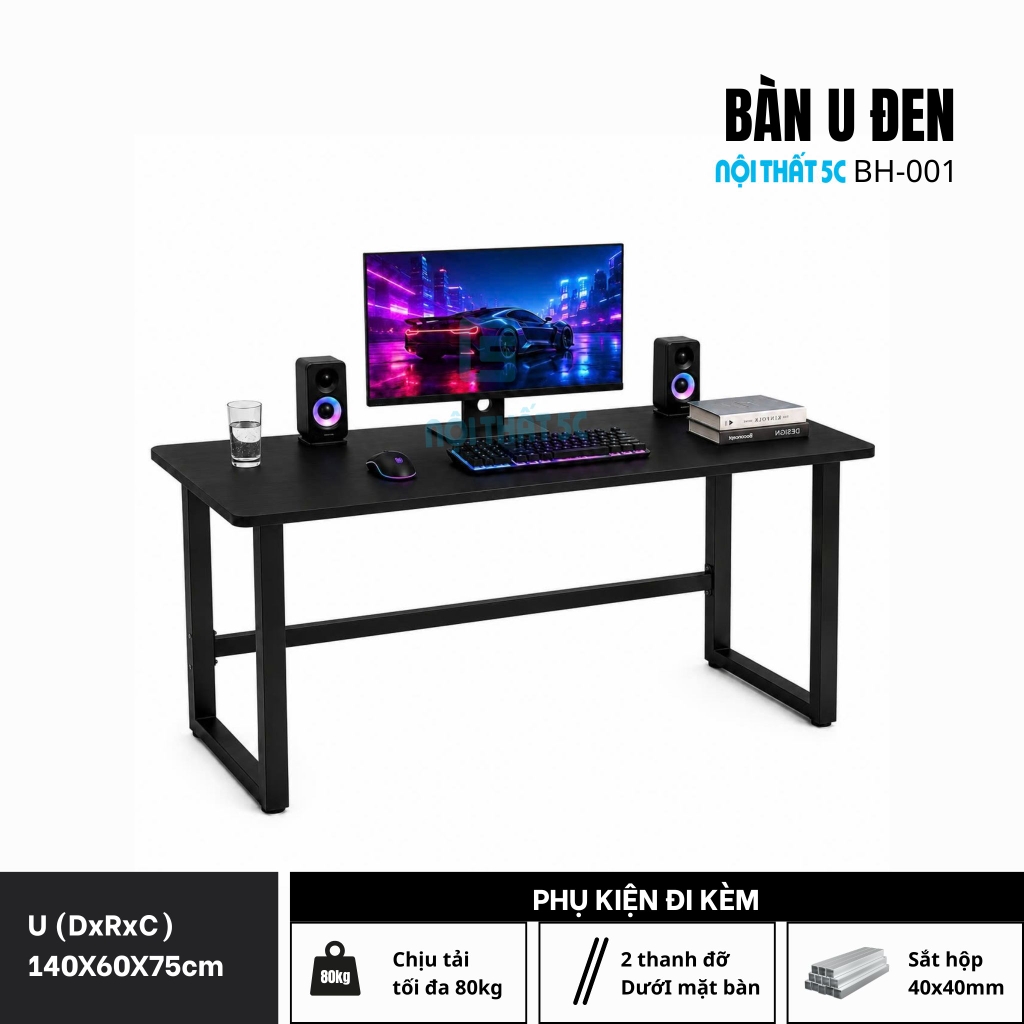 Chân U nâng cấp chân sắt 40x40mm mặt bo uốn cong kích thước 120cm 140cm