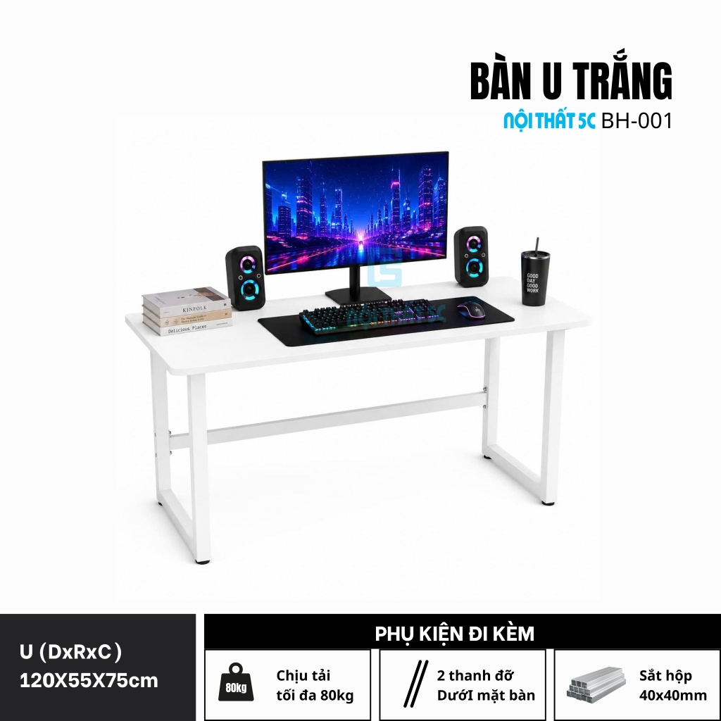 Chân U nâng cấp chân sắt 40x40mm mặt bo uốn cong kích thước 120cm 140cm