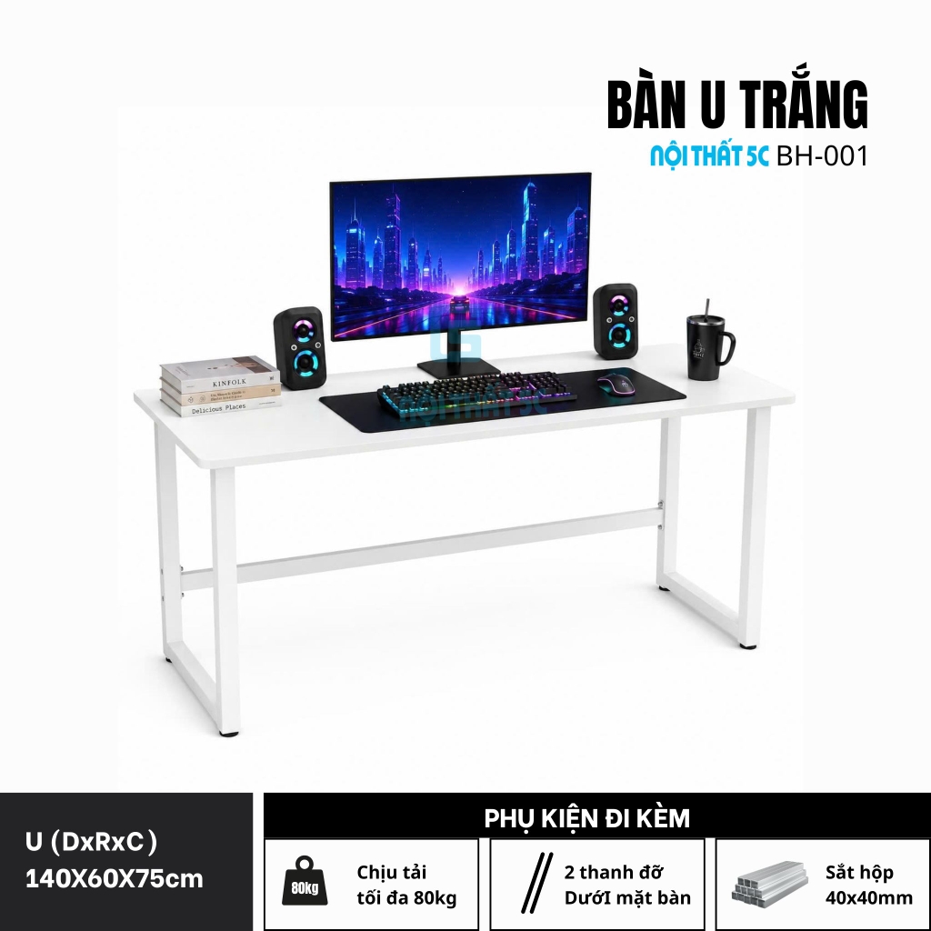 Chân U nâng cấp chân sắt 40x40mm mặt bo uốn cong kích thước 120cm 140cm