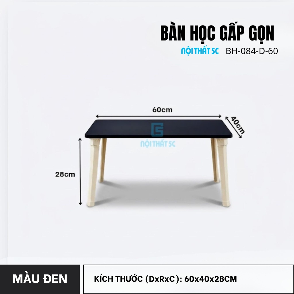 Bàn học gấp gọn mini mặt gỗ MDF cao cấp chân nhựa, bàn xếp gọn ngồi bệt học tập, làm việc tại nhà