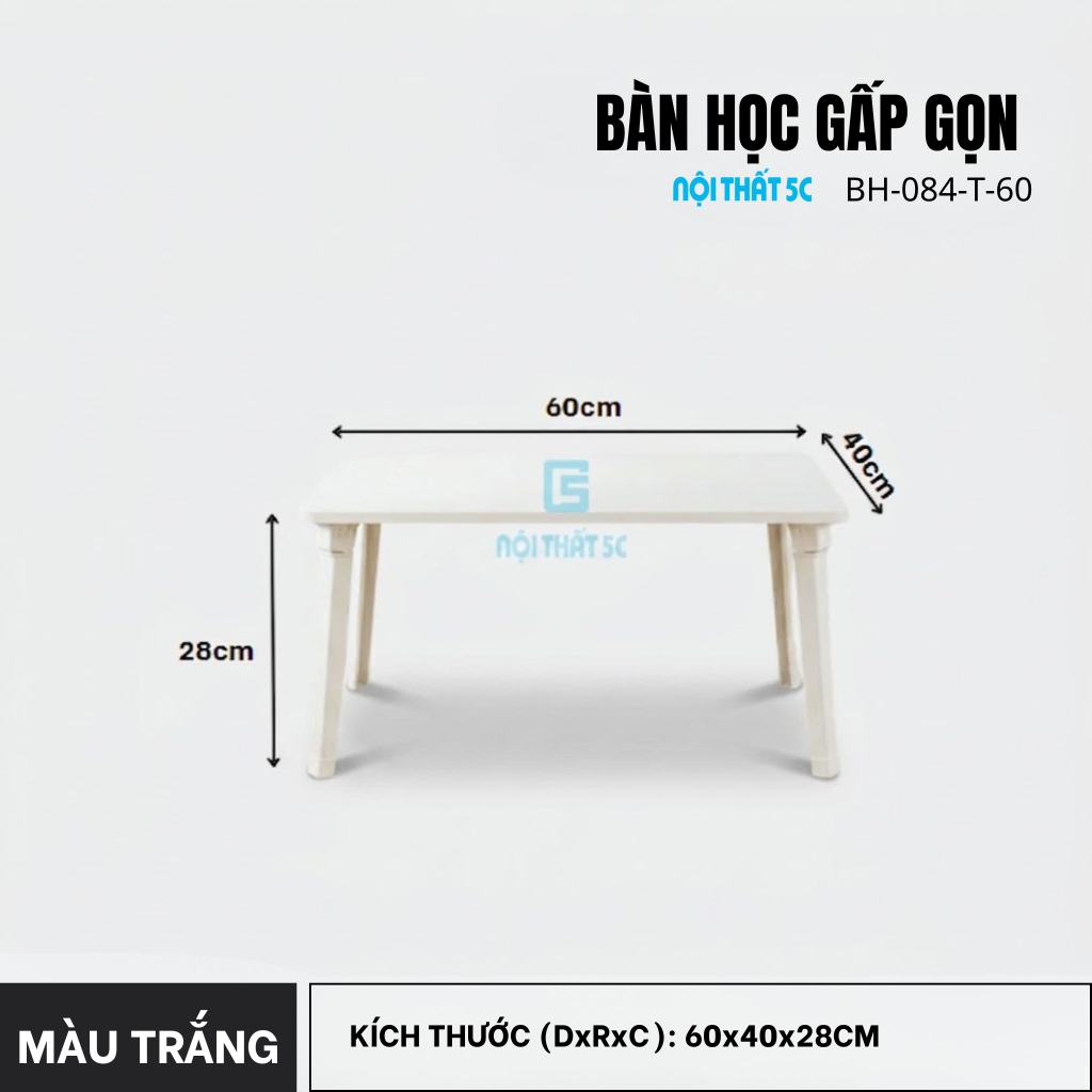Bàn học gấp gọn mini mặt gỗ MDF cao cấp chân nhựa, bàn xếp gọn ngồi bệt học tập, làm việc tại nhà