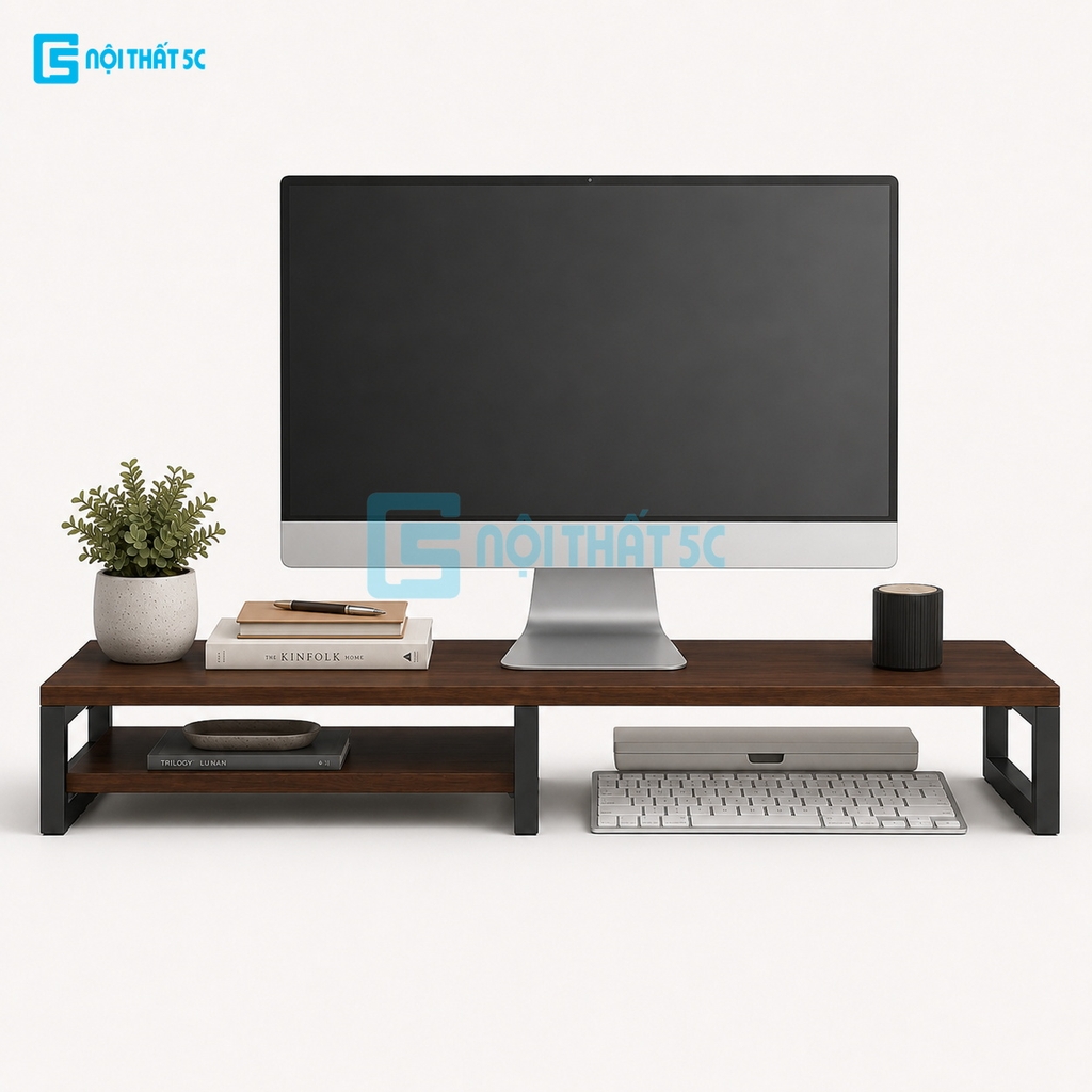 Kệ để máy tính laptop, kệ kê màn hình máy tính bằng gỗ MDF để bàn bo góc có ngăn