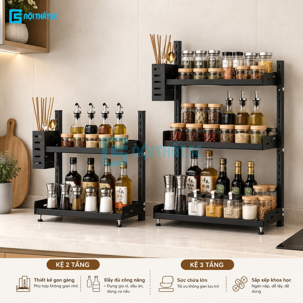 Kệ gia vị nhà bếp, kệ để hũ gia vị nhà bếp, kệ để hũ gia vị tiện dụng